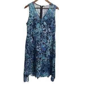 Tahari Womens Blue Teal Floral Lace Overlay Sleeveless Vneck Cocktail Dress 10